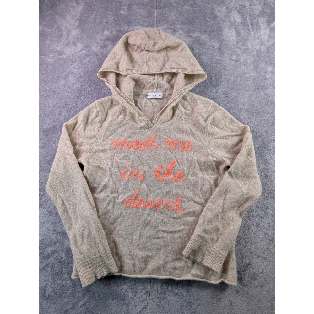 Bellagio Cashmere Hoodie Tan Meet Me In The Desert Embroidered Sweater M/L